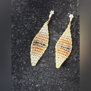 10k Gold Plated Trimmed Chain &  CZ Diamond Encrusted Woven Beaded Earrings